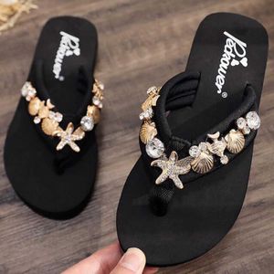 Zomer kinderen casual platte sandalen diamant strand slippers ouder-kind thuis flip flop prinses schattig qq79 210712