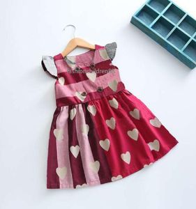 Été Enfants Vêtements Filles Robes Marque Enfants Bouffée Sans Manches Coeur De Pêche Imprimé Feuille De Lotus Col Bébé Fille Robe À Carreaux Vêtements De Fête