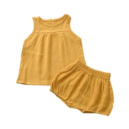 Été Enfants Vêtements Ensemble Petit Garçon Fille Coton Lin Gilet Tops et Bloomer Shorts Pantalon 2 Pcs Outfit Bébé Outfit Vêtements G1023