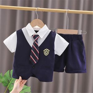 Zomer kinderen kleding sets kinderen korte mouwen shirt shirt bowtie broek 2 -delige pak peuter baby fashion outfits gentleman jongenskleding