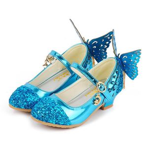 Verano niños niñas zapatos brillo princesa tacones altos Sandalias Rosa baile bodas niños moda mariposa cristal cuero fiesta