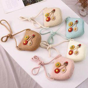 Sac à bandoulière d'été pour enfants filles, sac messager en paille à fleurs coccinelle, porte-monnaie pour clés d'enfants, Mini sac à main princesse mignon