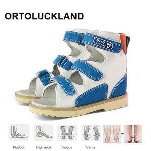 Zomerkinderen Orthopedische sandalen schoenen Blue Toddler Boys Leather Arch Support Clubfoot Footwear 2-7 jaar 240326