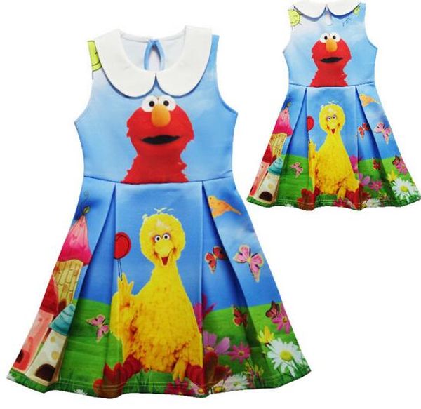 Vêtements d'été pour enfants Robe de soirée pour fille Robe de bébé Sesame Street Elmo Cartoon