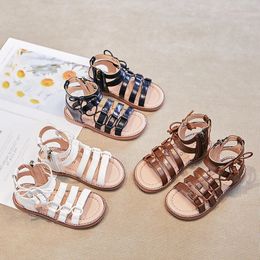 Summer Children 's Girls Gladiator Sandals Strape Strape Princess Soft Shoes Soft Shoots Breathable Fashion Kids G05064 240408