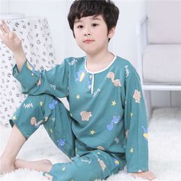 Pyjama d'été en coton et soie pour enfants, manches longues, section fine, pour bébés filles, ensemble de vêtements de maison en coton et soie pour enfants d'âge moyen