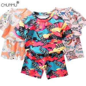 Summer Children's Pyjama Set Casual Home Wear Baby Pak Kinderkleding Peuter Jongens Meisjes Cartoon Top Shorts 2 Stuks 210508