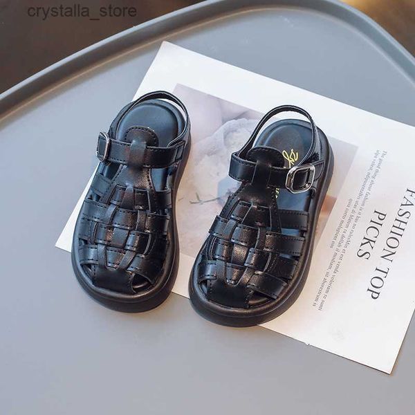 Été enfants sandales filles mode tissé doux Pu S bébé couleur unie à semelles souples chaussures de plage enfants chaussures plates L230518