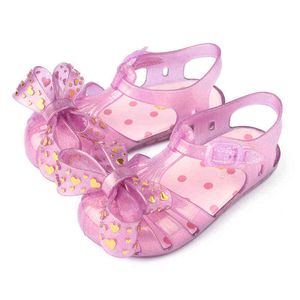 Zomer Kinderschoenen Bronzing Hartvormige Butterflyjelly Sandalen Meisjes Prinses Strand Kinderschoenen Anti-gladde Sandles G220418