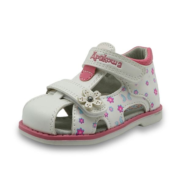 Sandales d'été en cuir PU pour filles, chaussures orthopédiques de princesse à fleurs, bout fermé, pour enfants en bas âge, 220225
