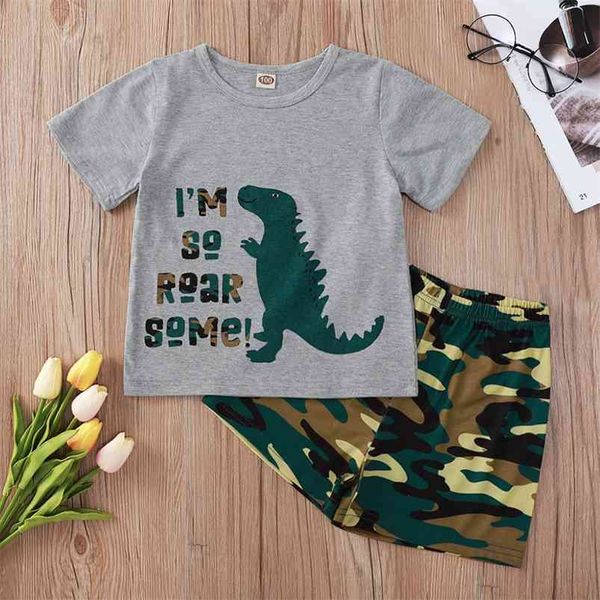 Enfants d'été Ensembles à manches courtes O T-shirt Dinosaure T-shirt T-shirt Camouflage Mignon Girls Garçons Vêtements Ensemble 1-8T 210629