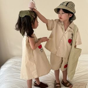 Enfants d'été, vêtements à manches courtes Ensemble enfants Shirts Shirts Shirts Suit Girls Imprimer Vest Robe Brother Sisters Tenues 240523