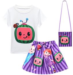 Summer Children039s ropa de niña Fashion 3piece 3piece con bolsas enteras para niños Cartoon personaje impreso para niños Outf9629932