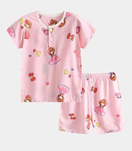 Zomer kinderen039s pyjama katoen zijde korte mouw shorts pak heren039s en dames039s dun midden en groot kinderen032490821