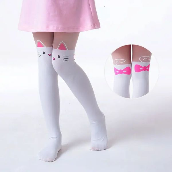 Été enfants bébé enfants filles collants fins collants genou faux tatouage velours bas blanc dessin animé Kitty chat 38Y 240322