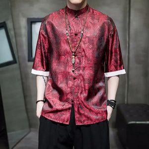 Zomer Chinese stijl Heren Tops Tang Suit mode Solid Traditional Short Sleeve China Styledragon Pattern Printing Shirt 240327
