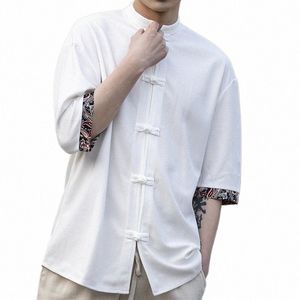 Zomer Chinese Stijl Plus Size Shirt Mannen Kleding Vintage Korte Mouw Traditial Dr Tai Chi Kung Fu Dunne Tops Mannelijke 8360 #