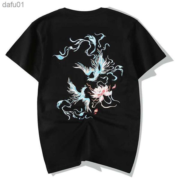 Camiseta china de verano para hombre, camiseta con bordado de Fénix, camisetas Vintage de moda Harajuku para hombre, ropa informal suelta de manga corta para hombre L230520