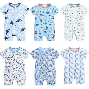 Été Noël Bébé Zipper Barboteuses Nouveau-Né Enfants Fille Casual Short À Manches Courtes Père Noël Dessin Animé Animal Imprimé Combinaisons Toddler Body Vêtements M4062