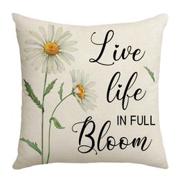 Zomer chrysanthemum kussensloop groene planten bloemen kussensloop decor huisbank stoel 18x18 inch