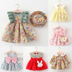Zomerkleding Baby Girl Beach Jurken Casual Fashion Print Cute Bow Flower Prinses Jurk pasgeboren kleding set L2405 L2405