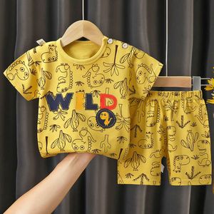 Zomerkleding Sets Kindercartoonafdruk T-shirt Tops met korte mouwen + Shorts Peuter Baby Boys Pure Cotton Pamas Loungewear L2405