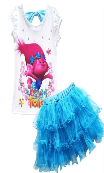 Vêtements d'été Trolls Costume enfants enfants vêtements ensembles survêtements pour filles top t-shirts jupes 2 pièces Y200325324E2763035