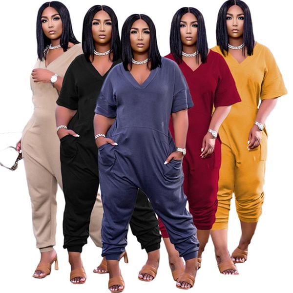 Vêtements d'été Femmes manches courtes Combinaisons, plus la taille 3XL Barboteuses Casual lâche Combinaisons grises Combinaisons sport pantalon noir DHL 4960 meilleure qualité