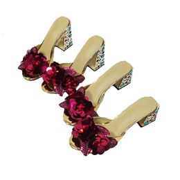 Été cm en cuir en cuir femmes sandales talons authentiques talons tongs slipper glissa sur robe de mariée chaussures de gladiateur coloré diamant d taille fleur