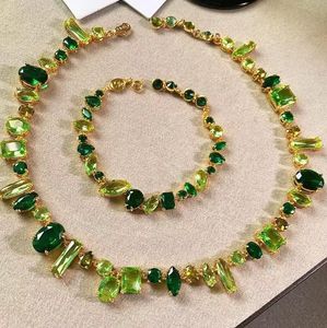 Zomer kleurrijke GEMA dames ketting snoepgroene kristallen waterdruppel onregelmatige groene kristal oorbellen armband sieraden n0033