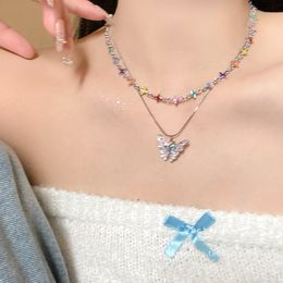 Été coloré étoile papillon minorité féminine, doux, cool, épicé fille style accessoires collier, lumière et chaîne de collier de haute qualité