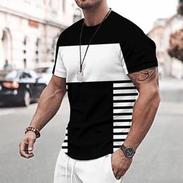 Summer colorido rayas estampadas para hombres estampado cola rayado estilo sola de manga corta camiseta casual camiseta de gran tamaño ropa 240403