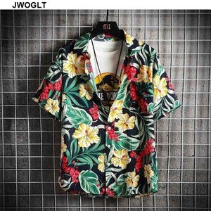 Summer Cool Comfort Men's Beach Shirt Moda de manga corta Floral Loose Casual Button Down Camisas hawaianas 4XL 5XL 210412