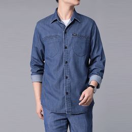 Summer Cool Sense Men's Shirt Jeans 2pcs Sets Tencel Thin Business Casual Ice Silk Loose Denim Jacket and Pants Daily Wear