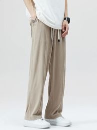 Zomer coole joggingbroek mannen rechte casual broek Koreaanse mode semiwide gebonden taille drape pant losse broek mannelijk 240422