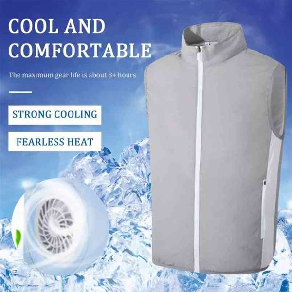 Vêtements de refroidissement d'été Climatisation Ventilateur Gilet USB Smart Charge Veste Hommes Femmes Extérieur Respirant Cool Travail Manteau 210923