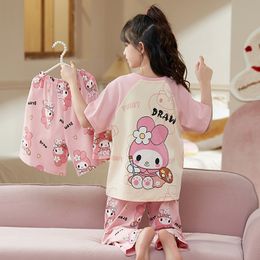 Coton d'été pour enfants Pyjamas Girls Cartoon Melody Girls Girls Summer Summer à manches courtes à trois pièces