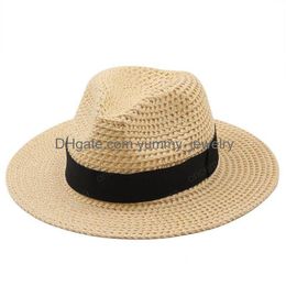 Chapeau d'été en coton pour femmes, Panama Jazz Fedora, plage, vacances, visière à large bord, chapeaux de soleil pour hommes, livraison directe Dhn9B