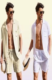 Coton en coton Shirt Set Men S Casual Outdoor 2 Piece Suit andhome vêtements pyjamas confortable plage respirant plage courte à manches courtes 28067361