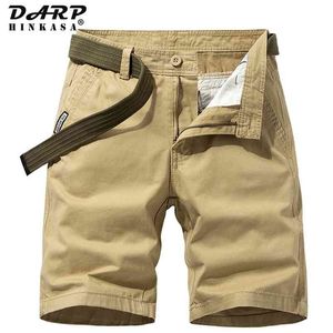 Été coton hommes Cargo Shorts décontracté couleur unie kaki pantalons courts marque vêtements survêtement militaire 210629