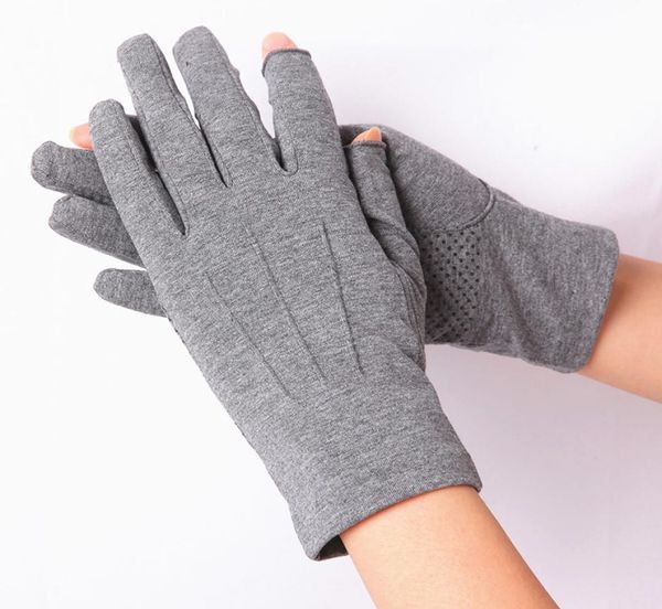 Gants de protection solaire en coton d'été unisexe mince conduite respirant antidérapant mâle femme deux gants sans doigts SZ108W 2010208074373