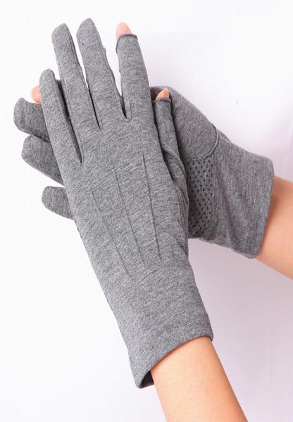 Gants de protection solaire en coton d'été unisexe mince conduite respirant antidérapant mâle femme deux gants sans doigts SZ108W 2010209891801