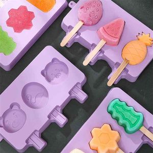 Zomer Creativiteit DIY Silicone Ice Cream Mold Popsicle Home Cartoon zelfgemaakte kinderen Leuke 210423