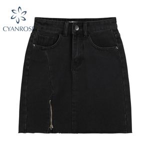 Zomer gewas bodycon denim rok vrouwen een lijn rits high taille jean mini rokken feestclub nacht straatkleding sexy kleding 210417