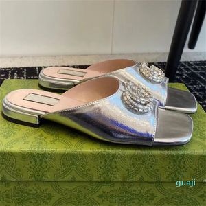 Sandales d'été à strass, chaussures plates en cuir verni, matériel scintillant