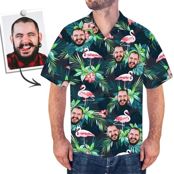 Summer PO Custom Po Face Shirt Courte courte bouton Hawaiian Le cadeau pour hommes Beach Party Shir 240415