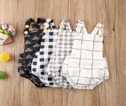 Été mignon décontracté bébé garçons filles body combinaisons à carreaux bouton dos nu enfant en bas âge vêtements pour bébés sans manches tenues globales9089546