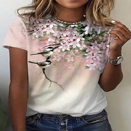 Été Quotidien En Plein Air Streetwear Vêtements Pour Femmes Col rond Hauts T-Shirts Pour Femmes Chemises Thème Fleur Manches Courtes 220616