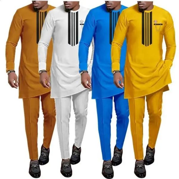 Été Dashiki robe nationale africain hommes haut imprimé et pantalon costume robe de mariée dimanche prière décontracté mince costume 240312