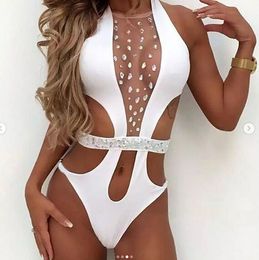 Été profond V cristal maillots de bain Sexy strass maillot de bain femmes diamant maillots de bain femme body Monokini